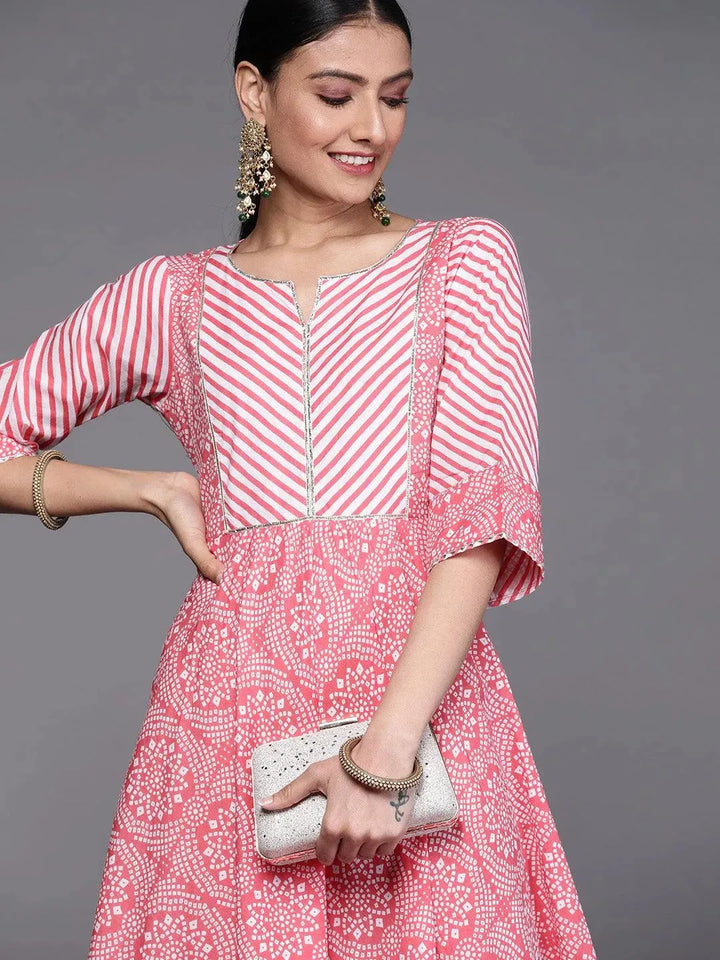Pink Printed Cotton Dress - Libas