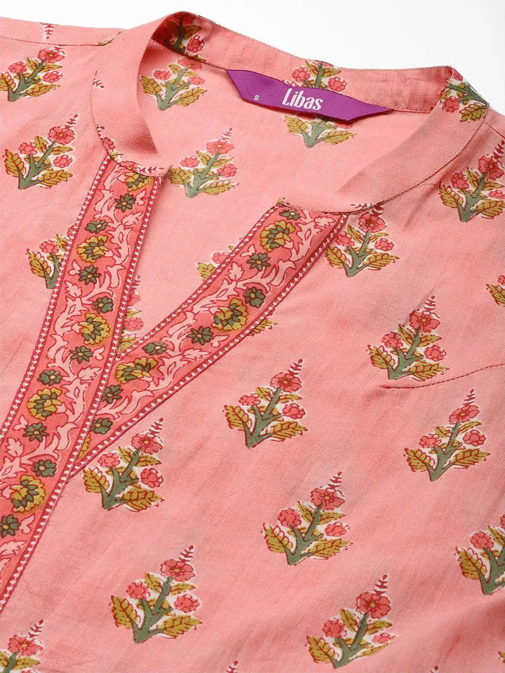 Pink Printed Cotton Dress - Libas