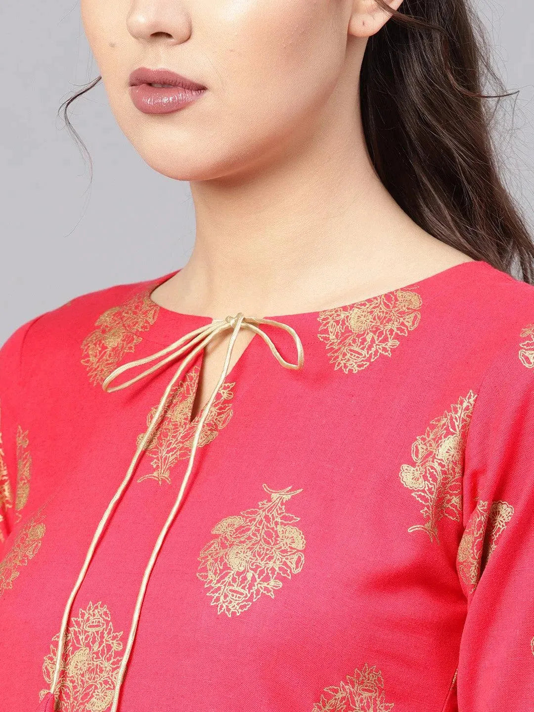 Pink Printed Cotton Dress - Libas 