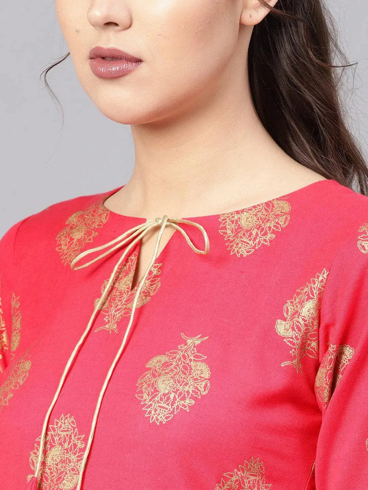 Pink Printed Cotton Dress - Libas