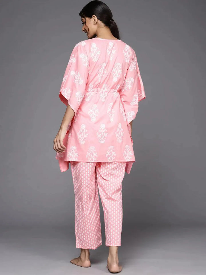 Pink Printed Cotton Night Suit - Libas