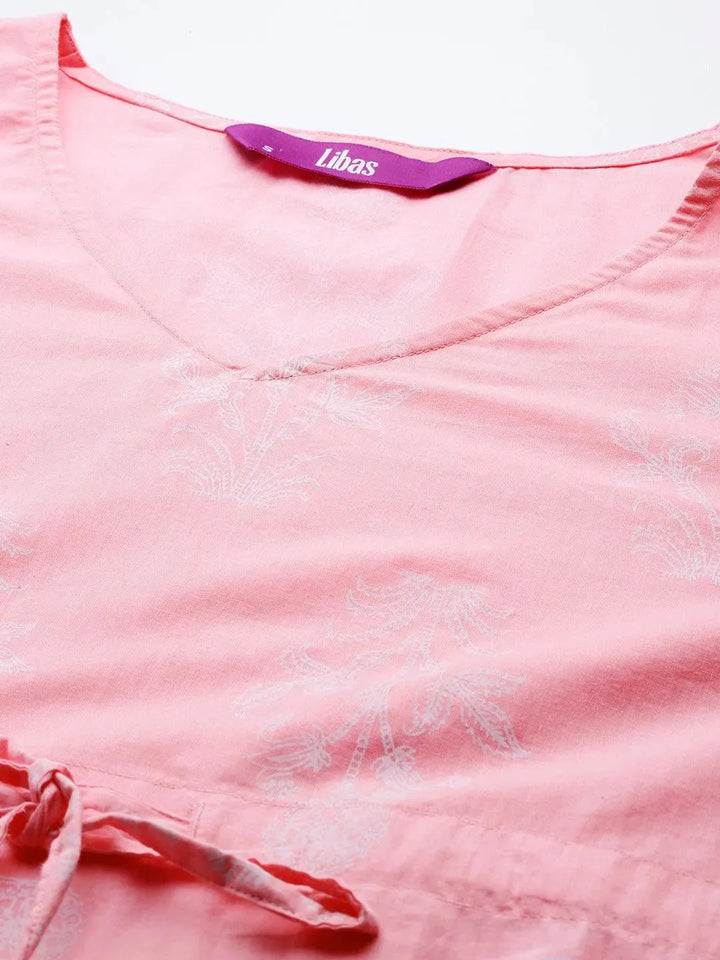Pink Printed Cotton Night Suit - Libas
