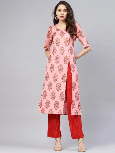 Pink Printed Cotton Kurta - Libas