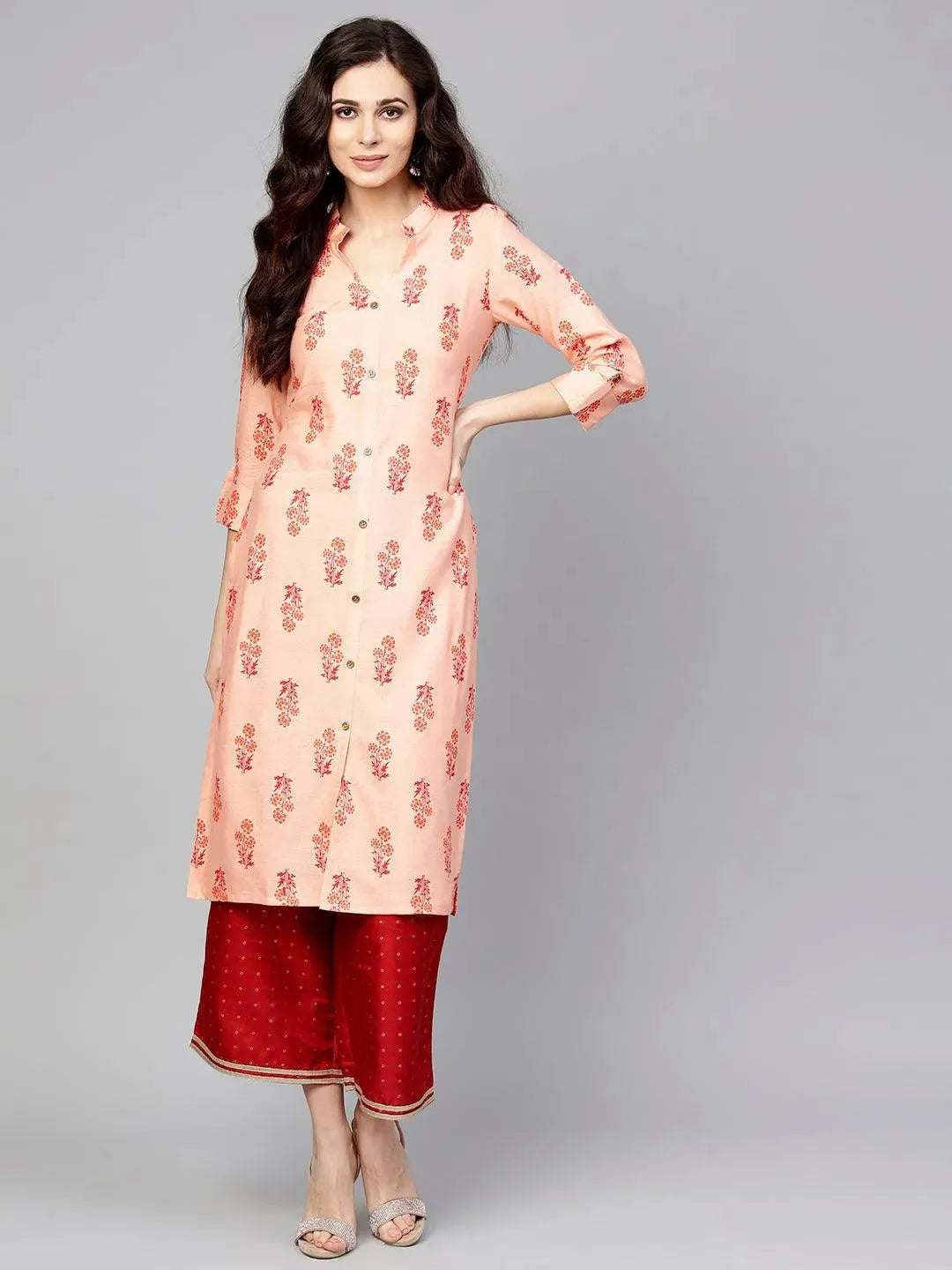Pink Printed Cotton Kurta - Libas