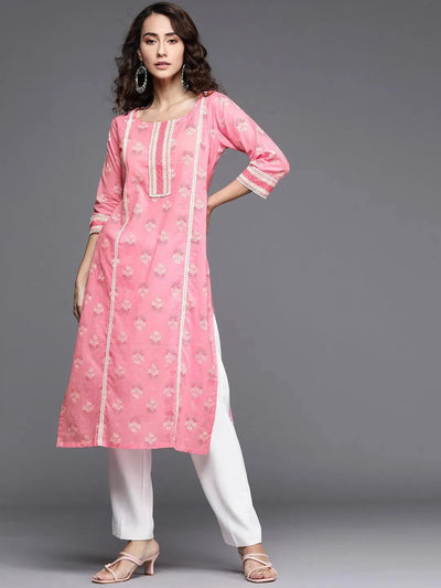 Pink Printed Cotton Kurta - Libas