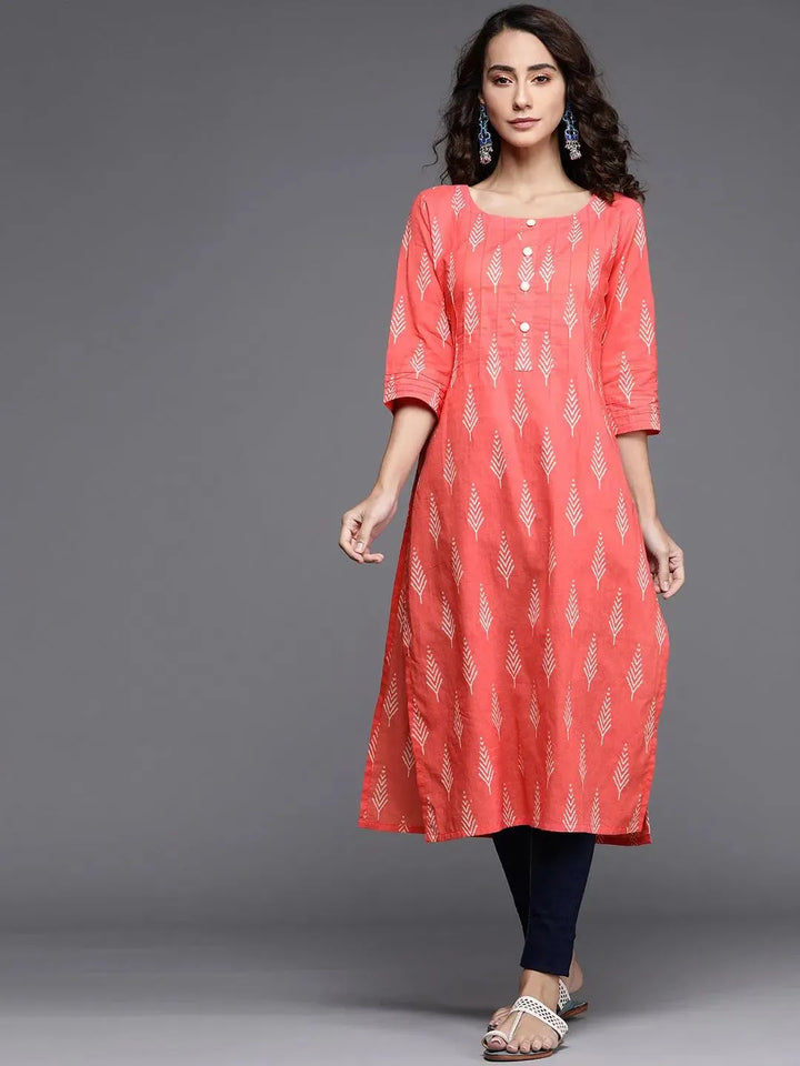 Pink Printed Cotton Kurta - Libas