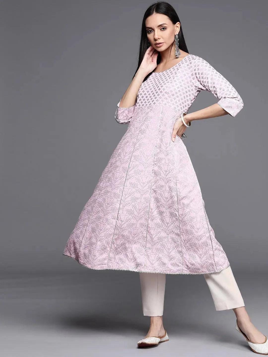 Pink Printed Cotton Kurta - Libas