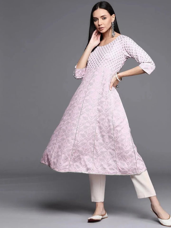 Pink Printed Cotton Kurta - Libas