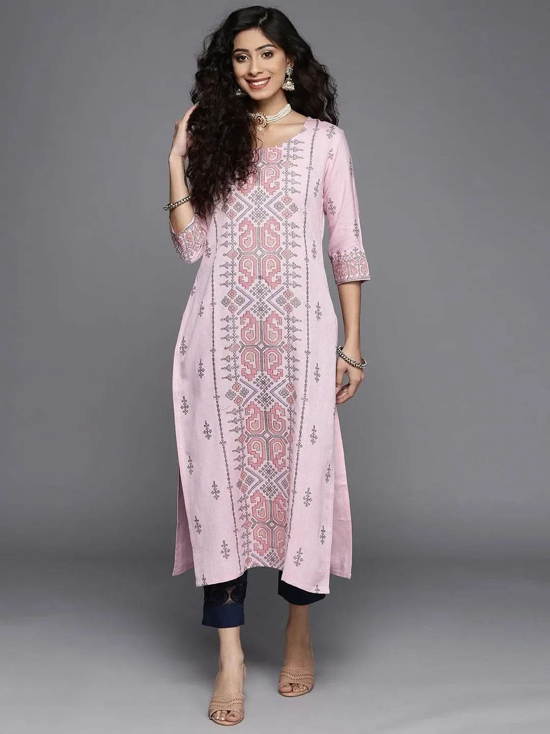 

Pink Printed Cotton Kurta