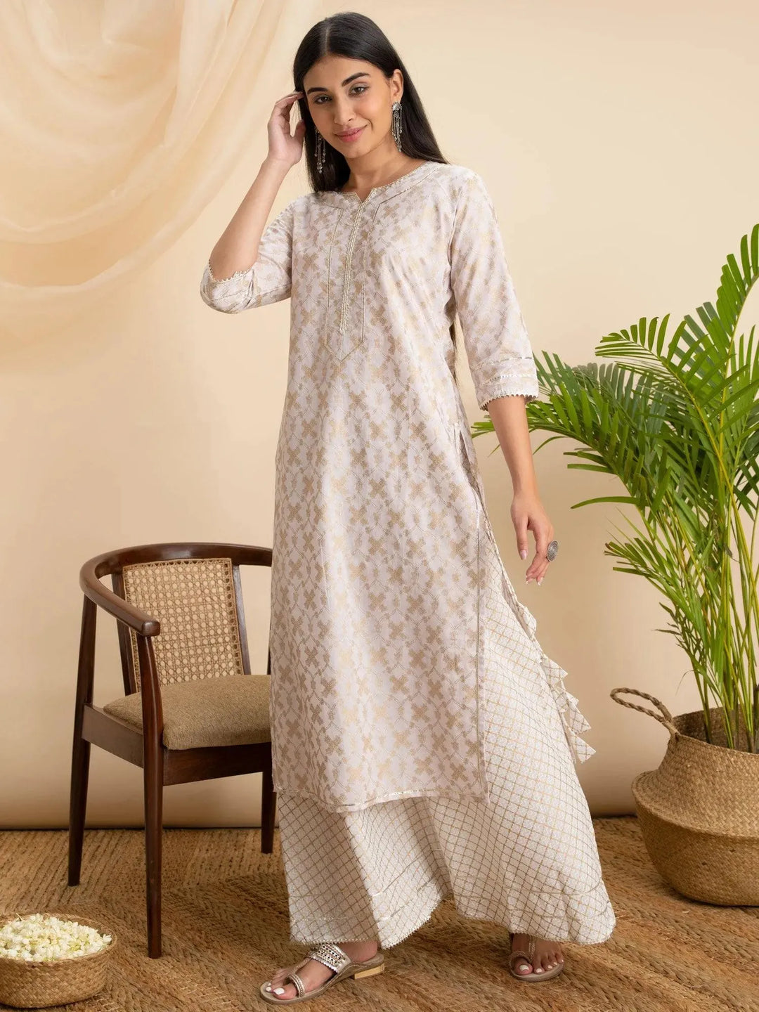 Pink Printed Cotton Kurta - Libas