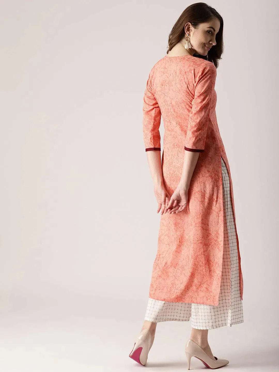 Pink Printed Cotton Kurta - Libas 