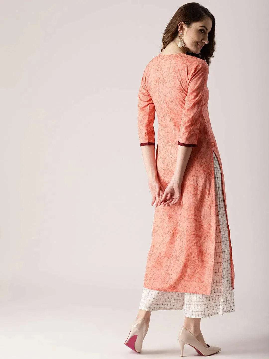 Pink Printed Cotton Kurta - Libas