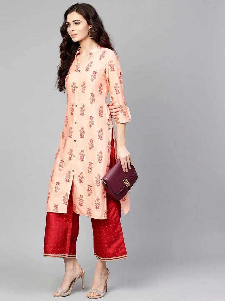 Pink Printed Cotton Kurta - Libas