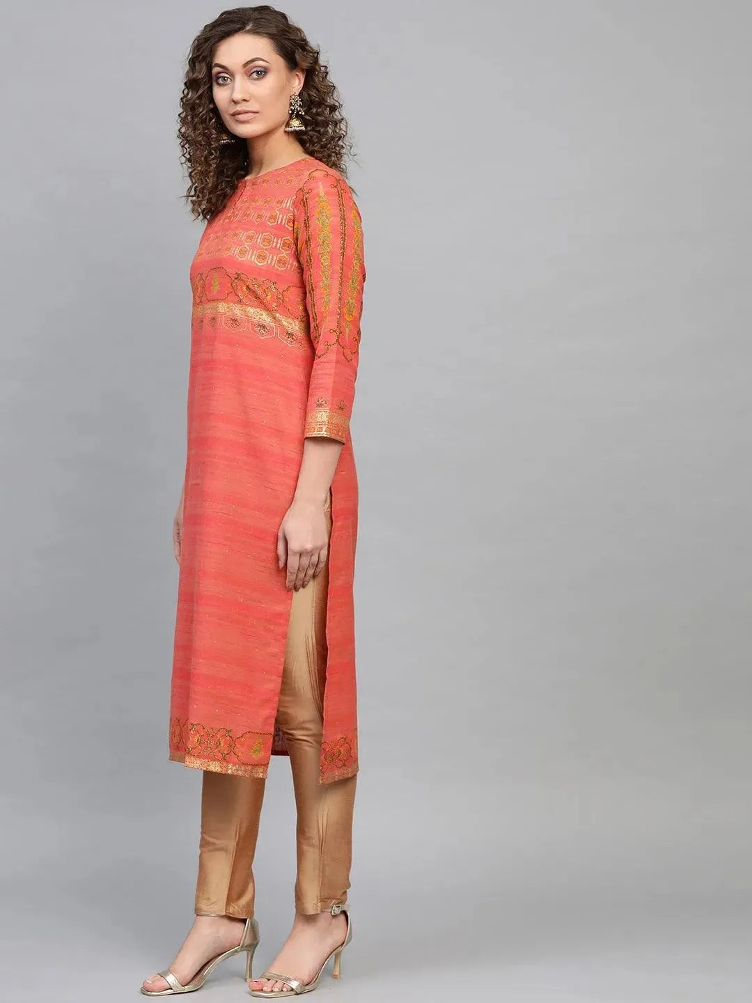 Pink Printed Cotton Kurta - Libas 
