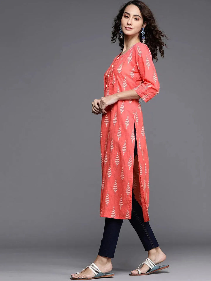 Pink Printed Cotton Kurta - Libas