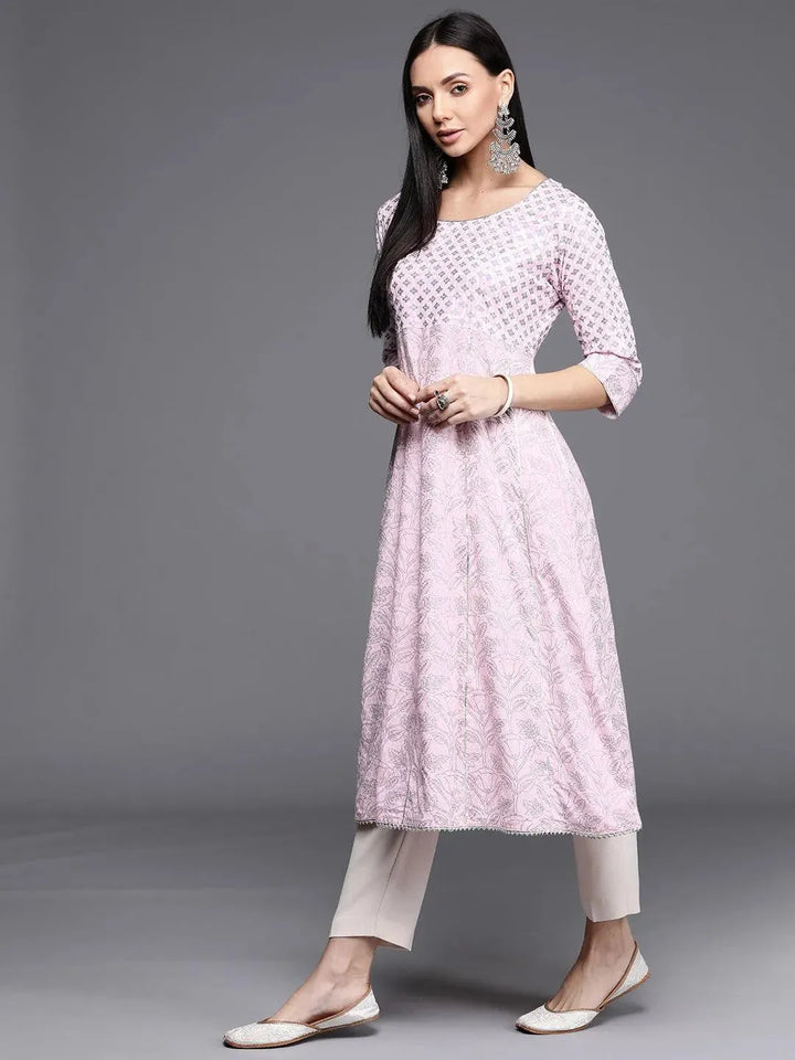 Pink Printed Cotton Kurta - Libas