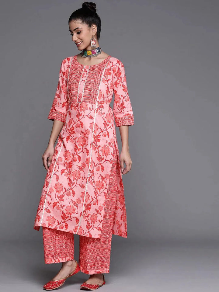 Pink Printed Cotton Kurta - Libas
