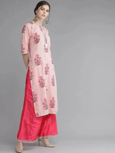 Pink Printed Cotton Kurta - Libas