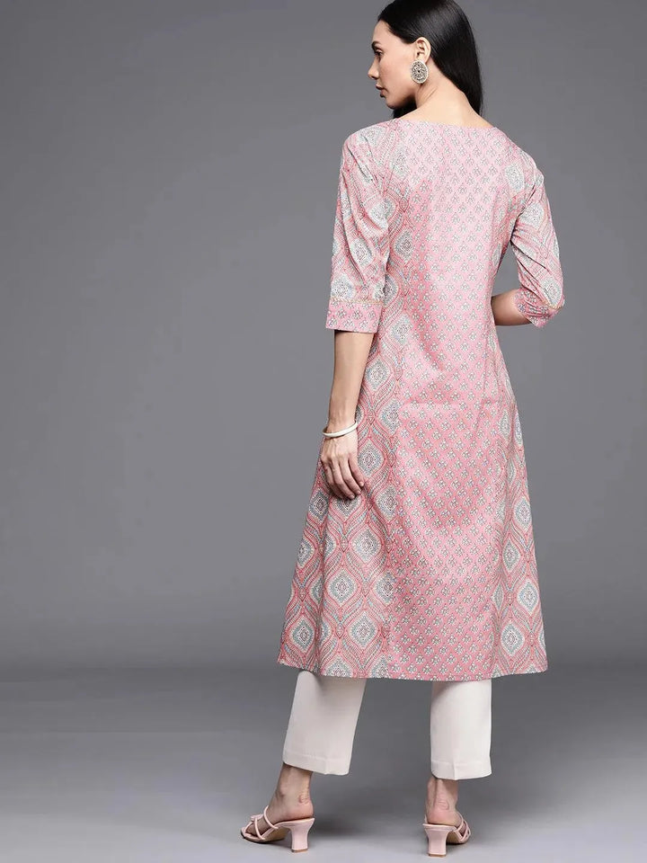 Pink Printed Cotton Kurta - Libas