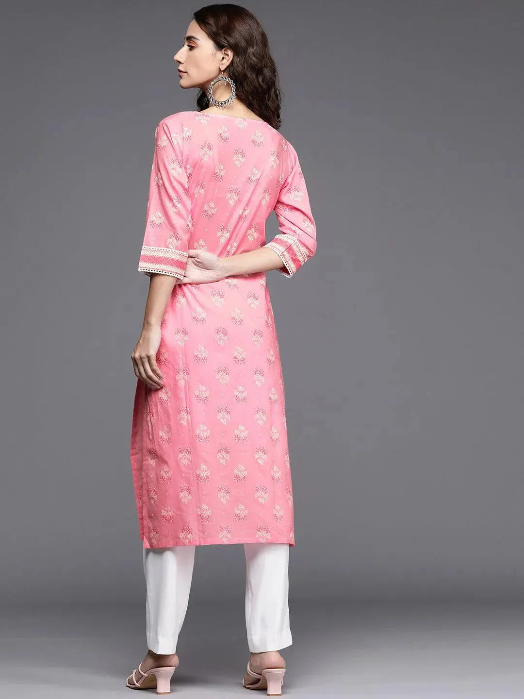 Pink Printed Cotton Kurta - Libas