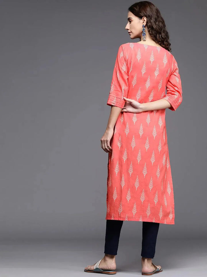 Pink Printed Cotton Kurta - Libas