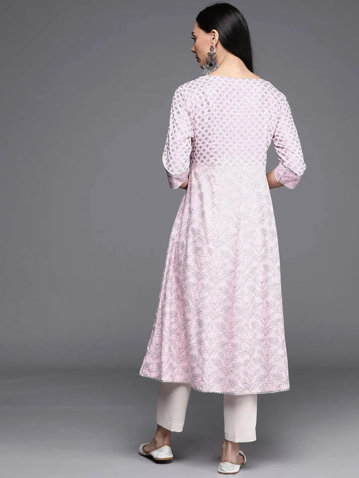 Pink Printed Cotton Kurta - Libas
