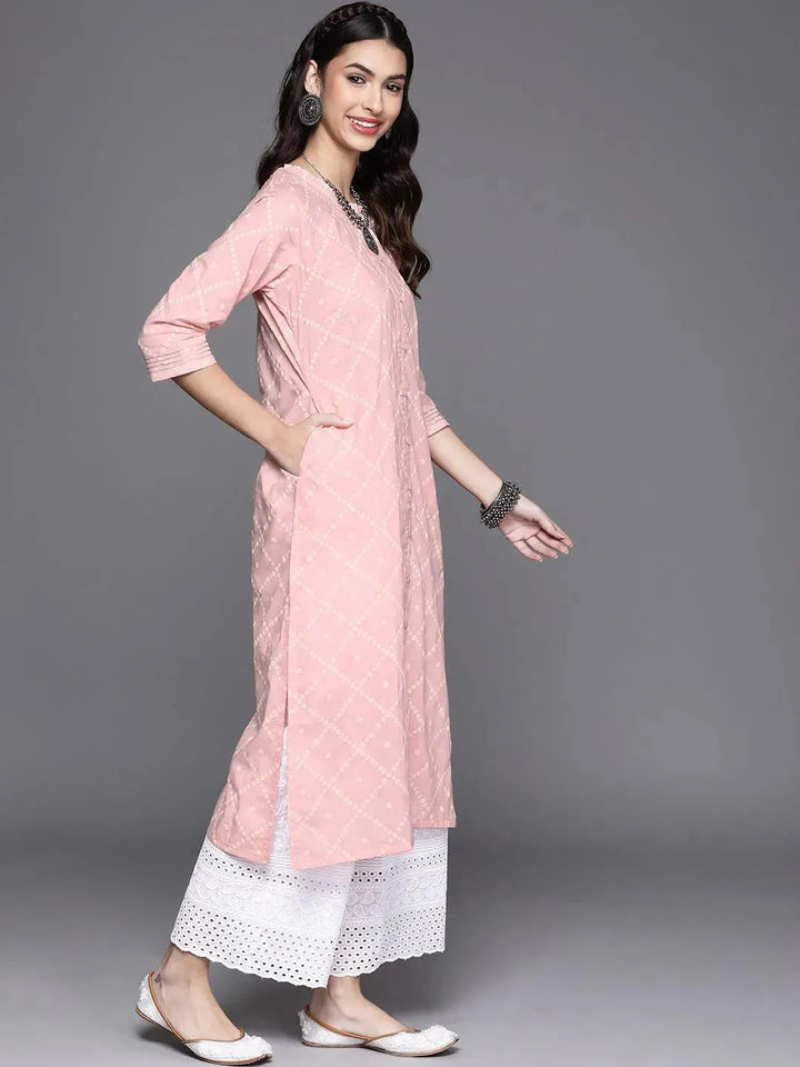 Pink Printed Cotton Kurta - Libas