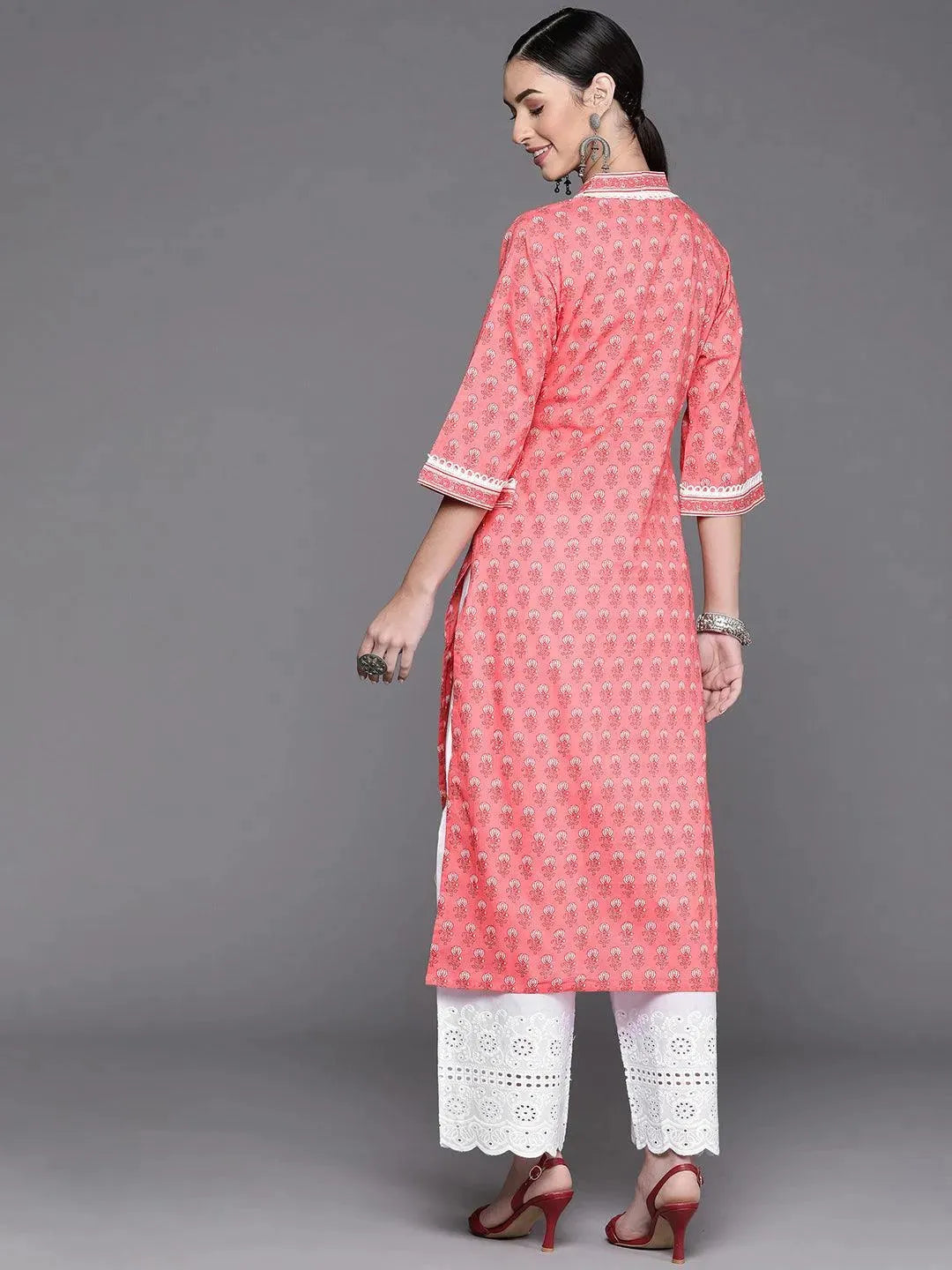 Pink Printed Cotton Kurta - Libas