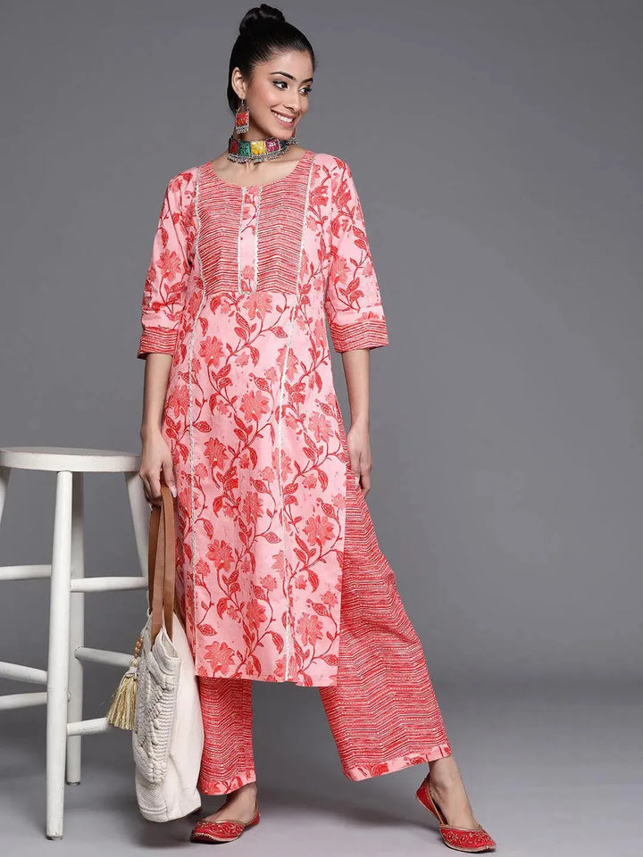 Pink Printed Cotton Kurta - Libas