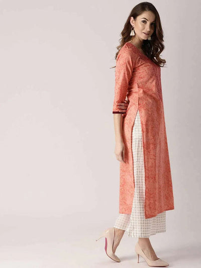 Pink Printed Cotton Kurta - Libas