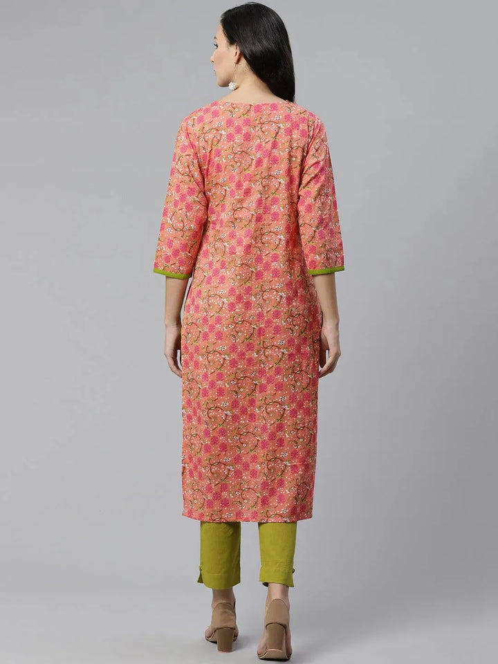 Pink Printed Cotton Kurta - Libas