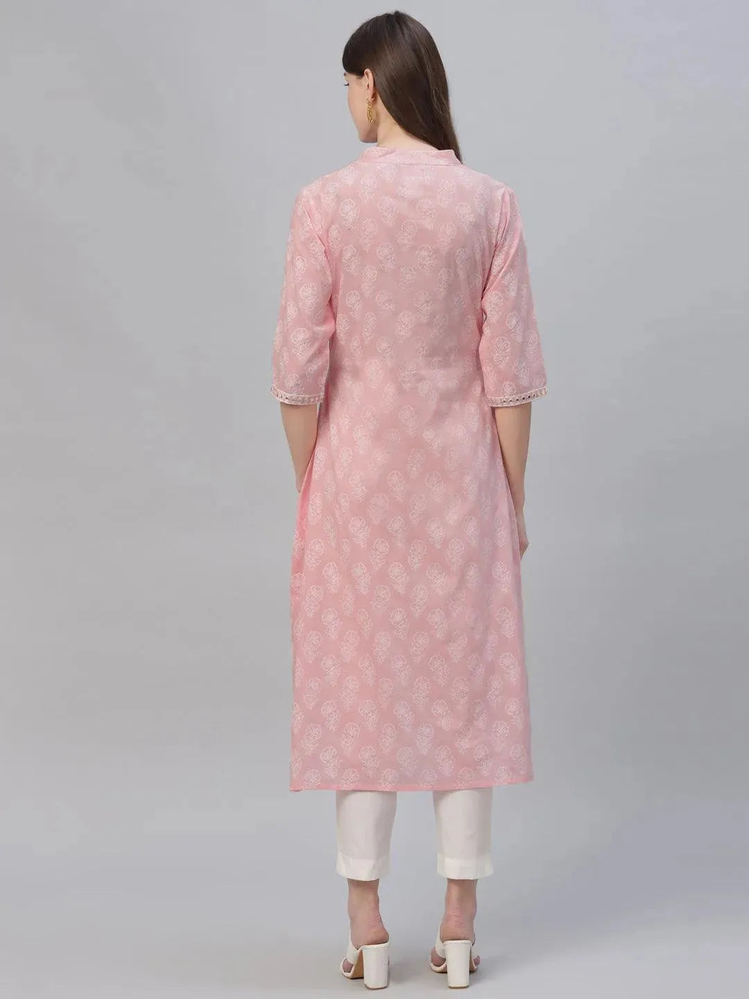 Pink Printed Cotton Kurta - Libas