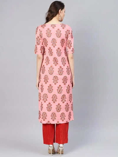 Pink Printed Cotton Kurta - Libas