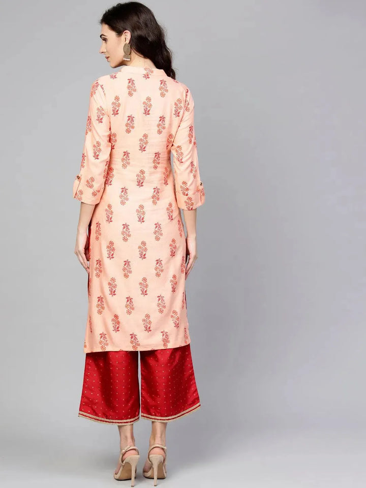 Pink Printed Cotton Kurta - Libas