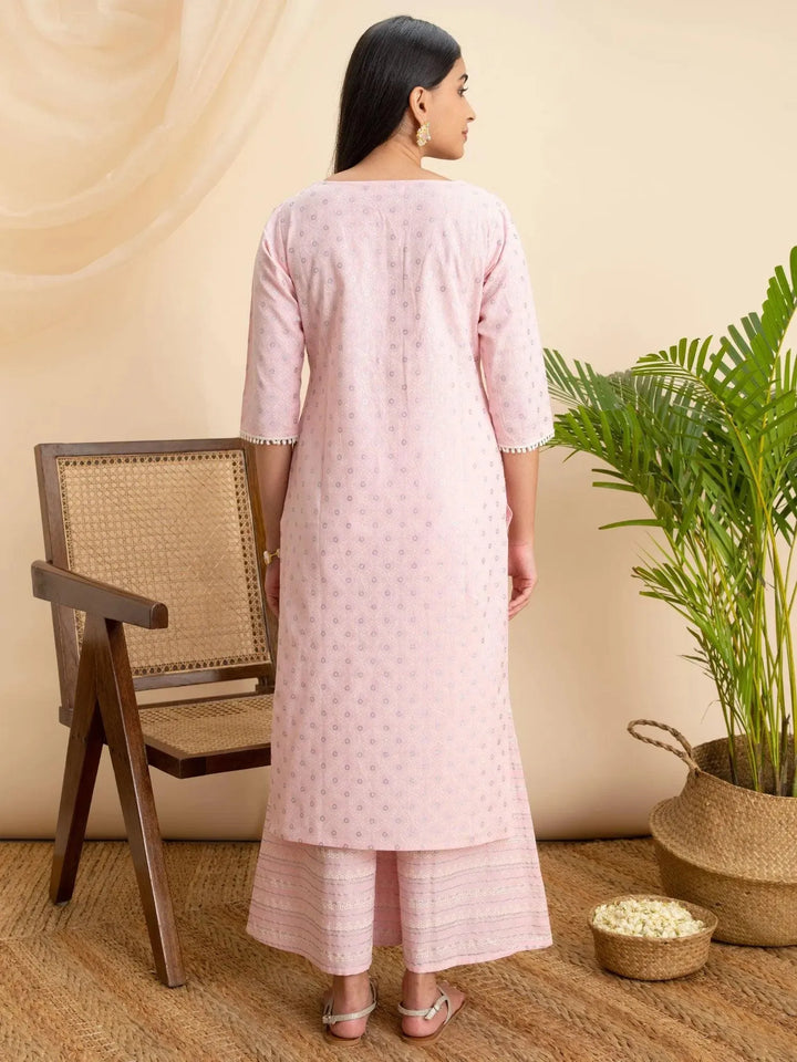 Pink Printed Cotton Kurta - Libas