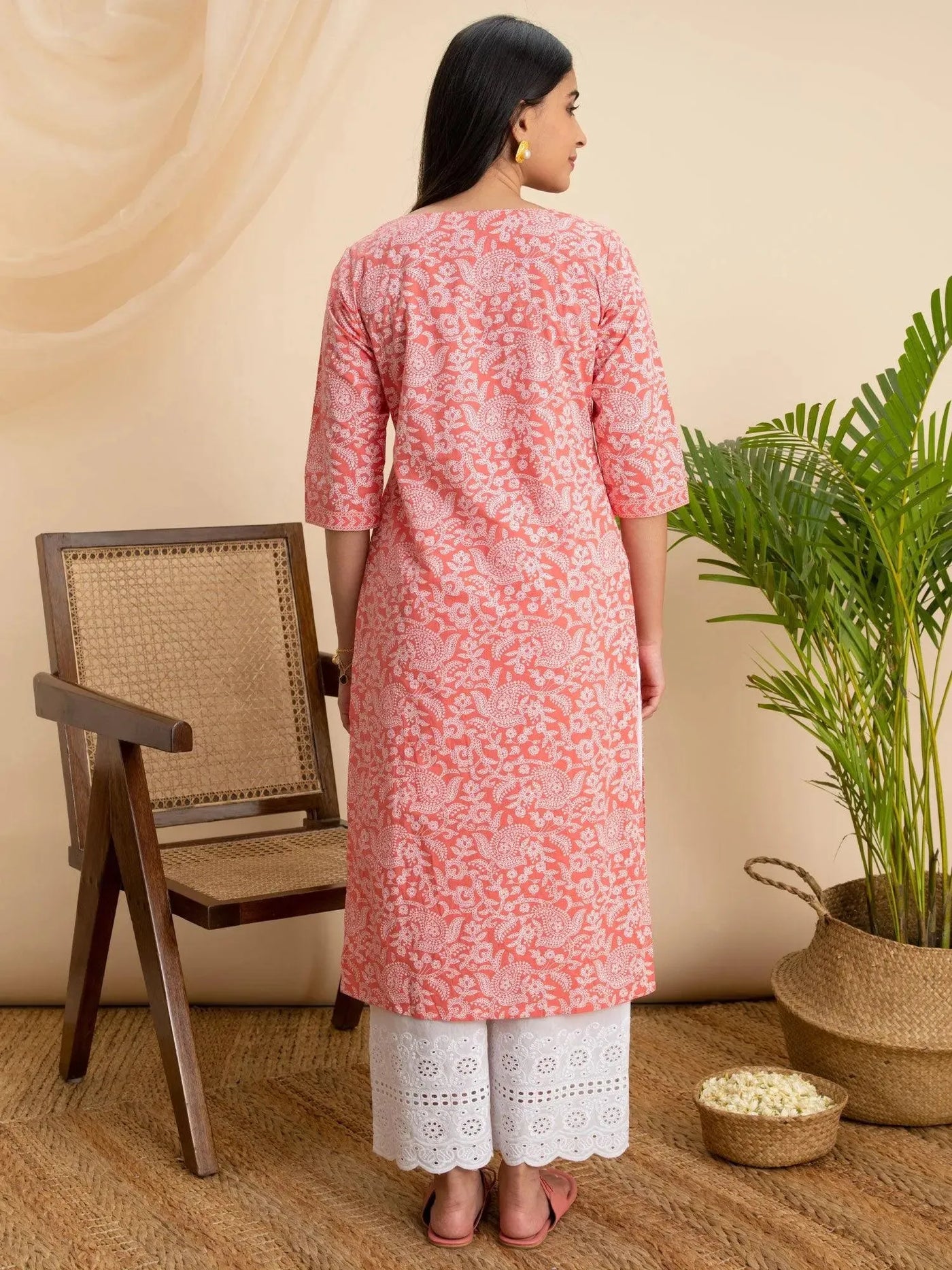 Pink Printed Cotton Kurta - Libas