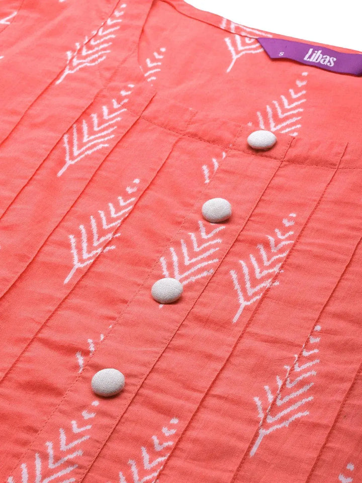 Pink Printed Cotton Kurta - Libas