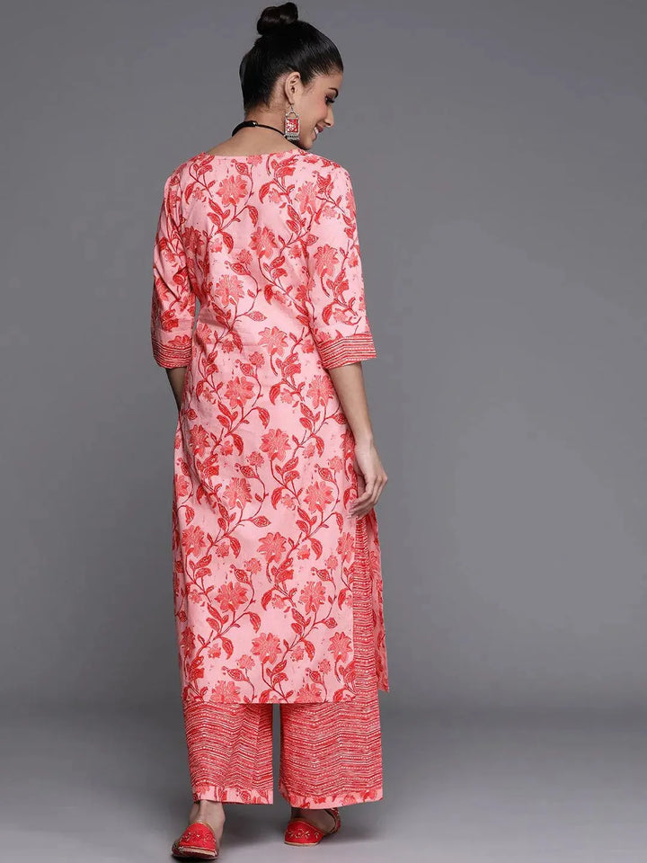 Pink Printed Cotton Kurta - Libas