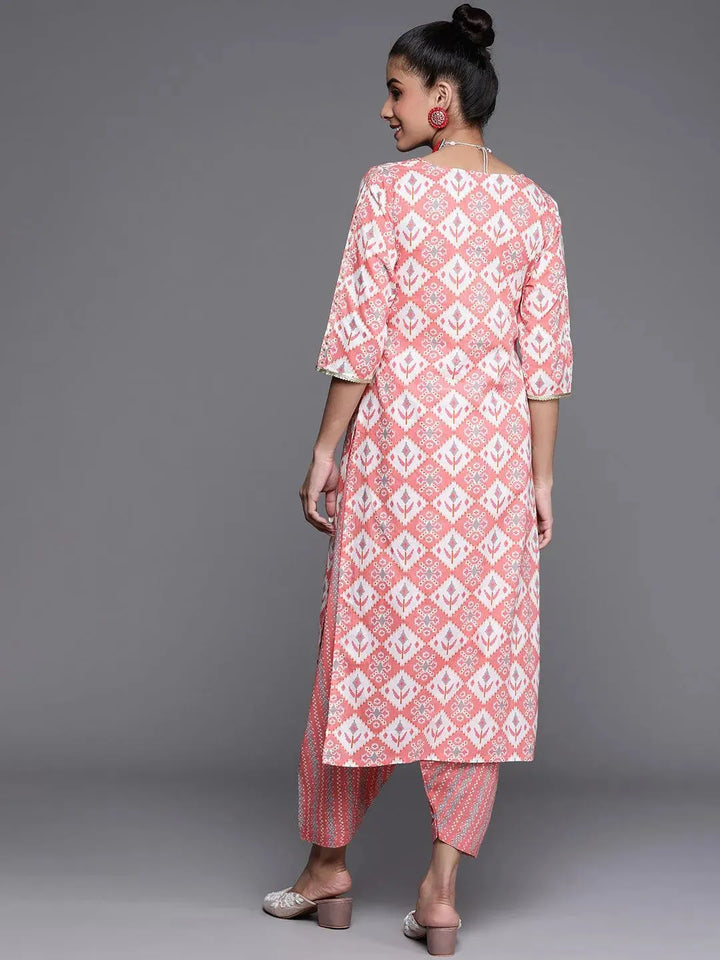 Pink Printed Cotton Kurta - Libas