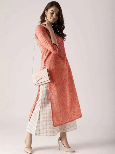 Pink Printed Cotton Kurta - Libas