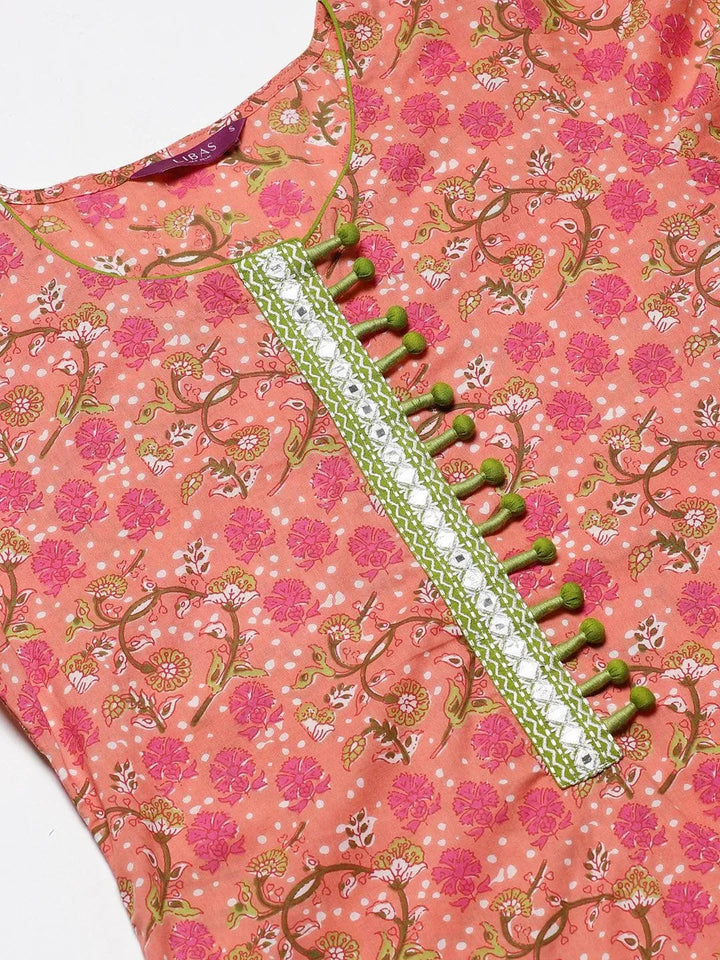Pink Printed Cotton Kurta - Libas