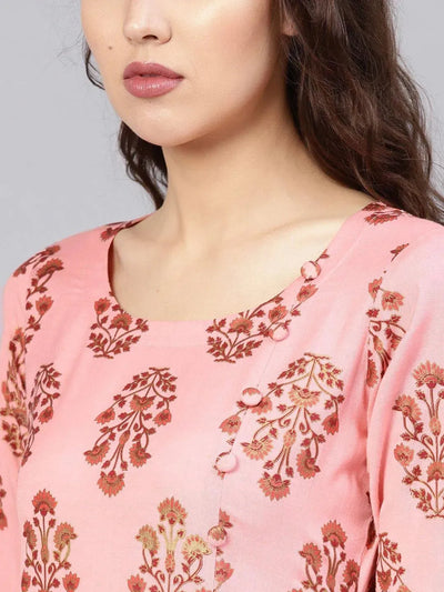 Pink Printed Cotton Kurta - Libas