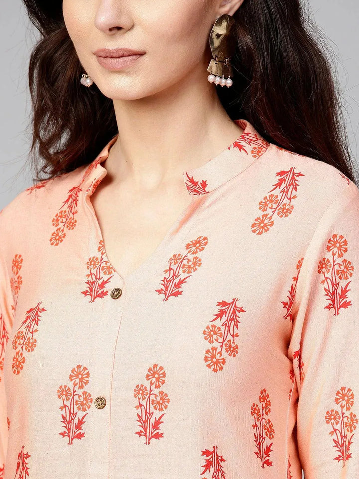 Pink Printed Cotton Kurta - Libas