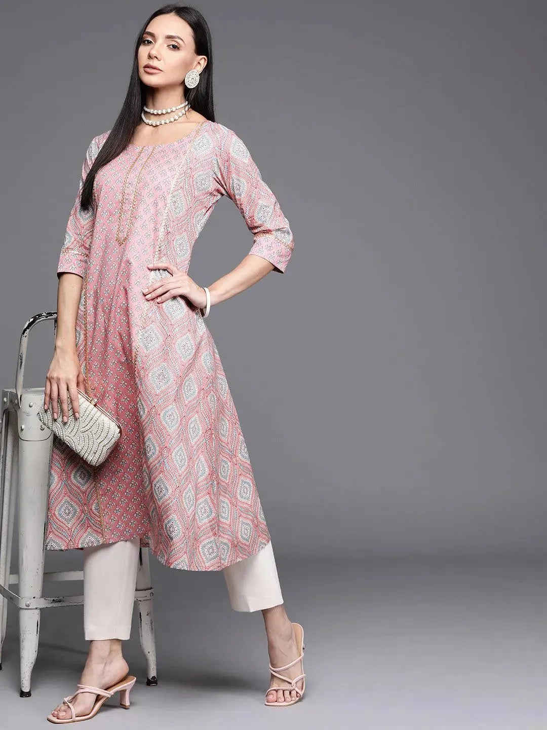 Pink Printed Cotton Kurta - Libas 