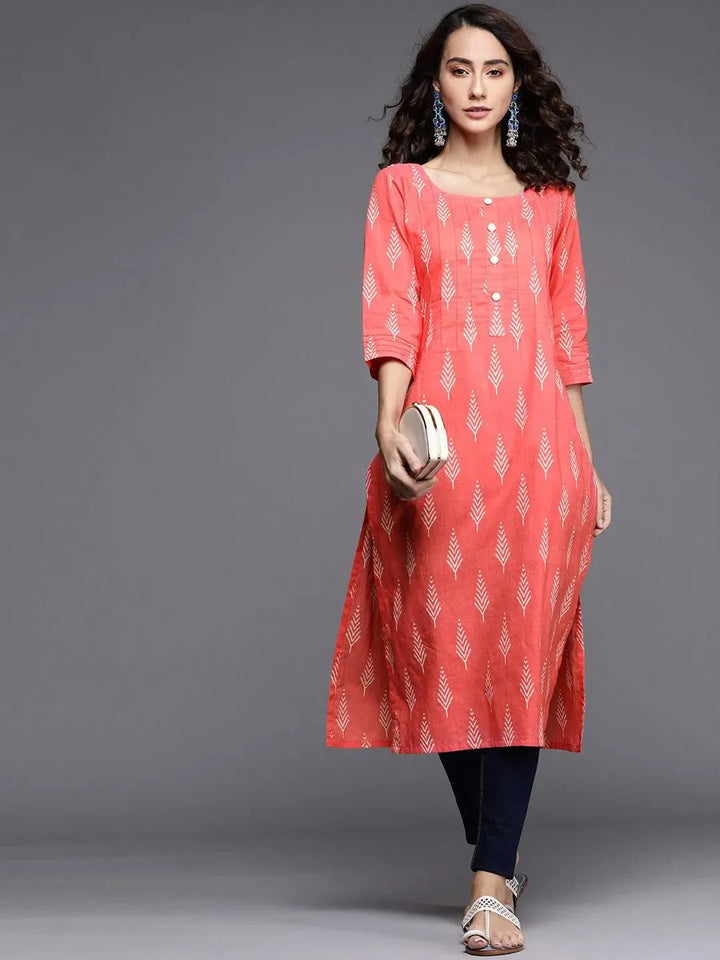 Pink Printed Cotton Kurta - Libas