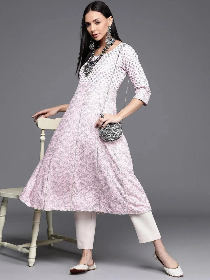 Pink Printed Cotton Kurta - Libas