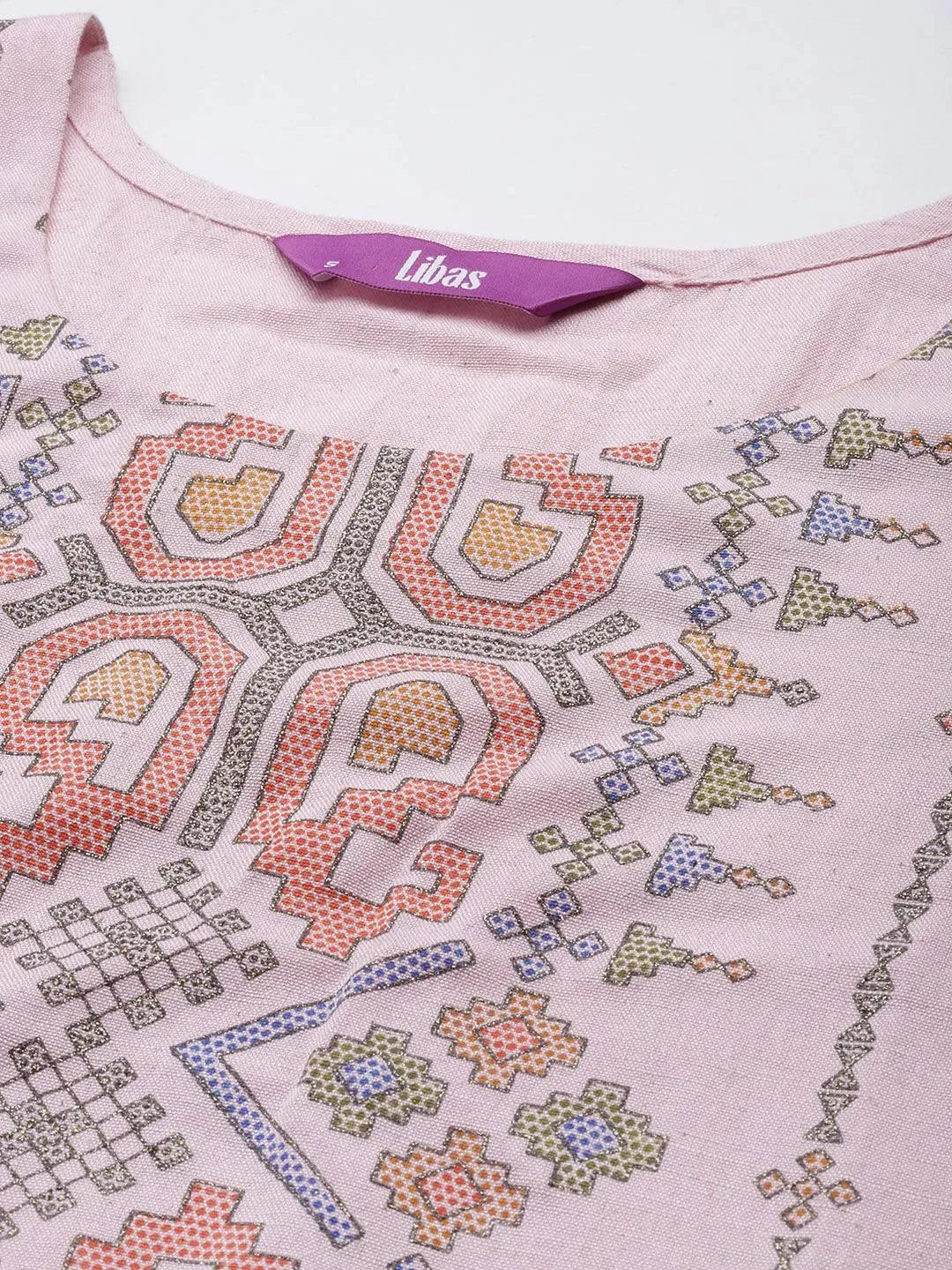 Pink Printed Cotton Kurta - Libas 