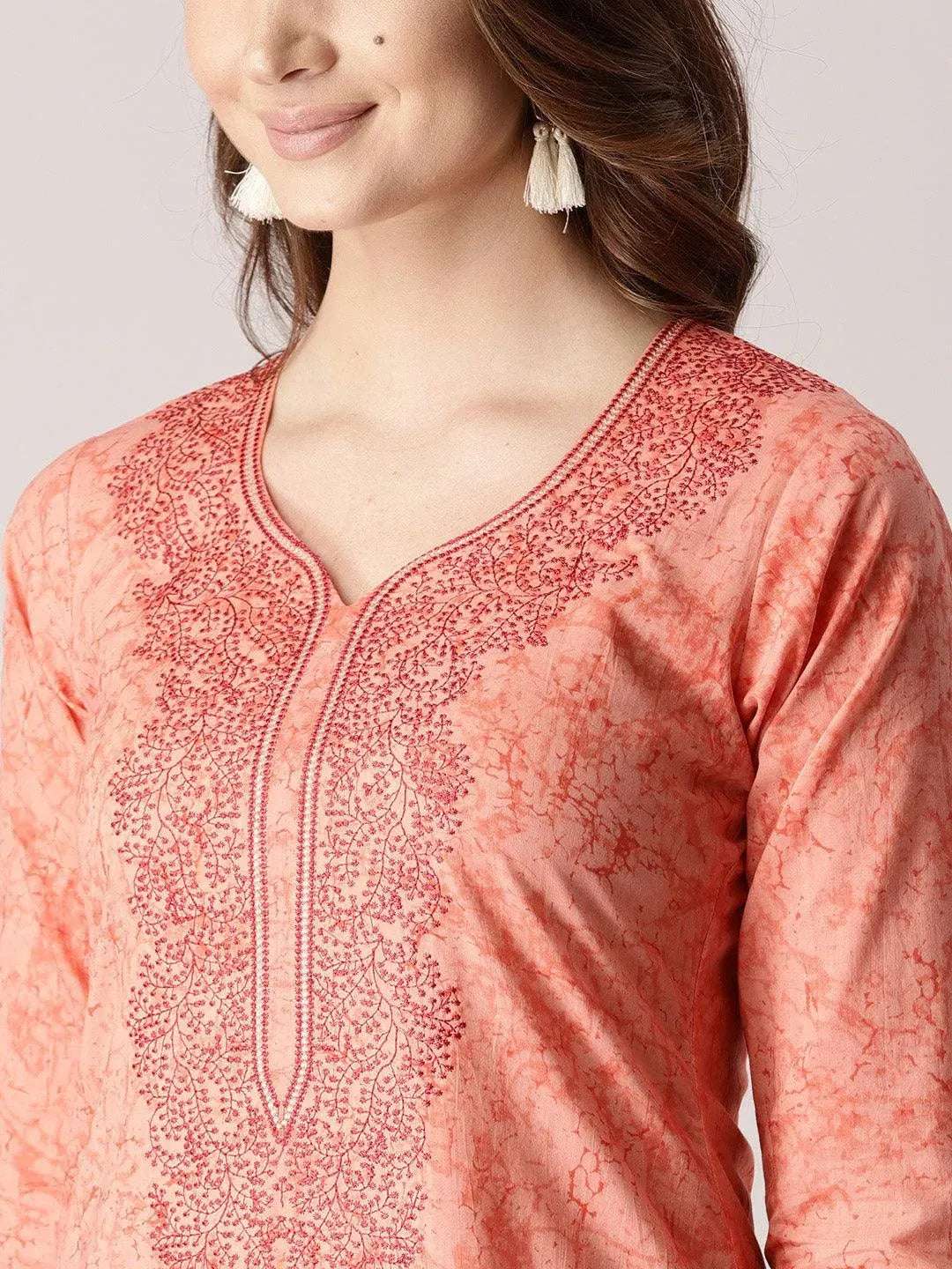 Pink Printed Cotton Kurta - Libas