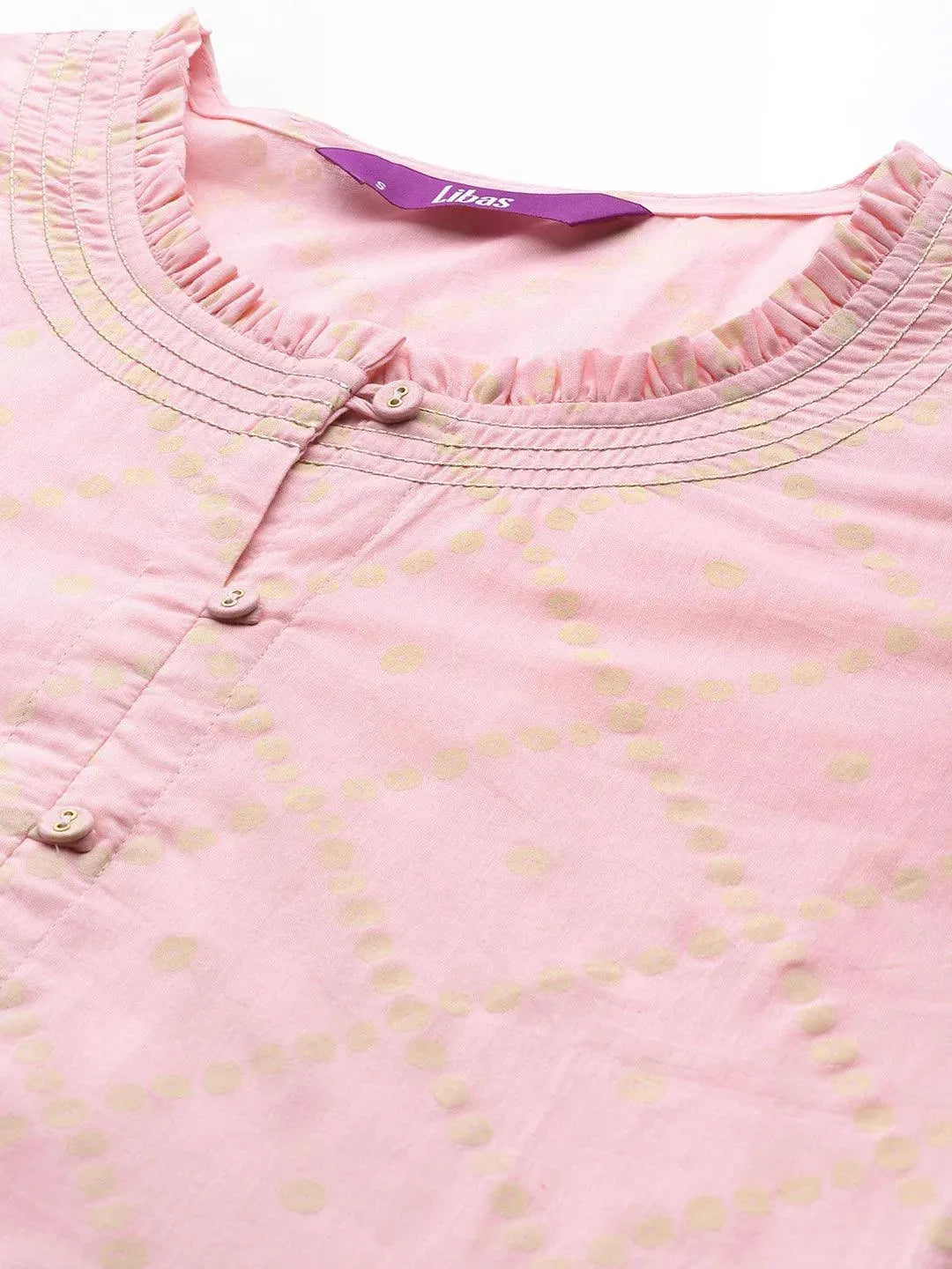 Pink Printed Cotton Kurta - Libas