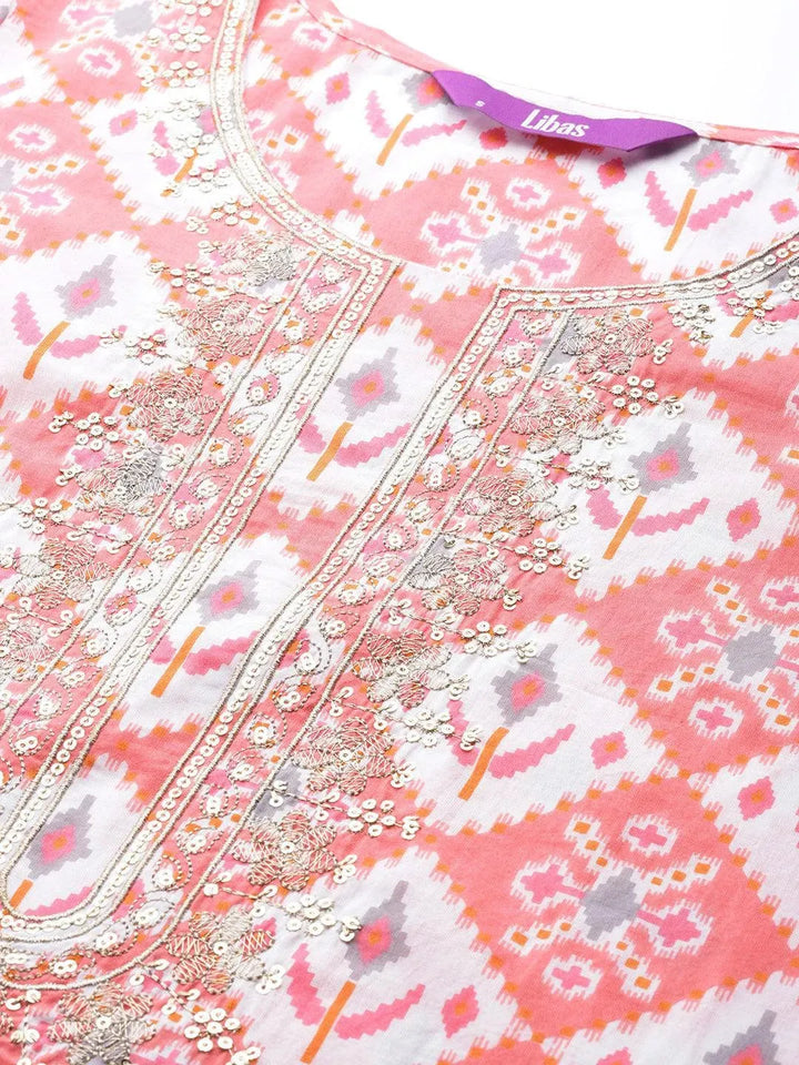 Pink Printed Cotton Kurta - Libas